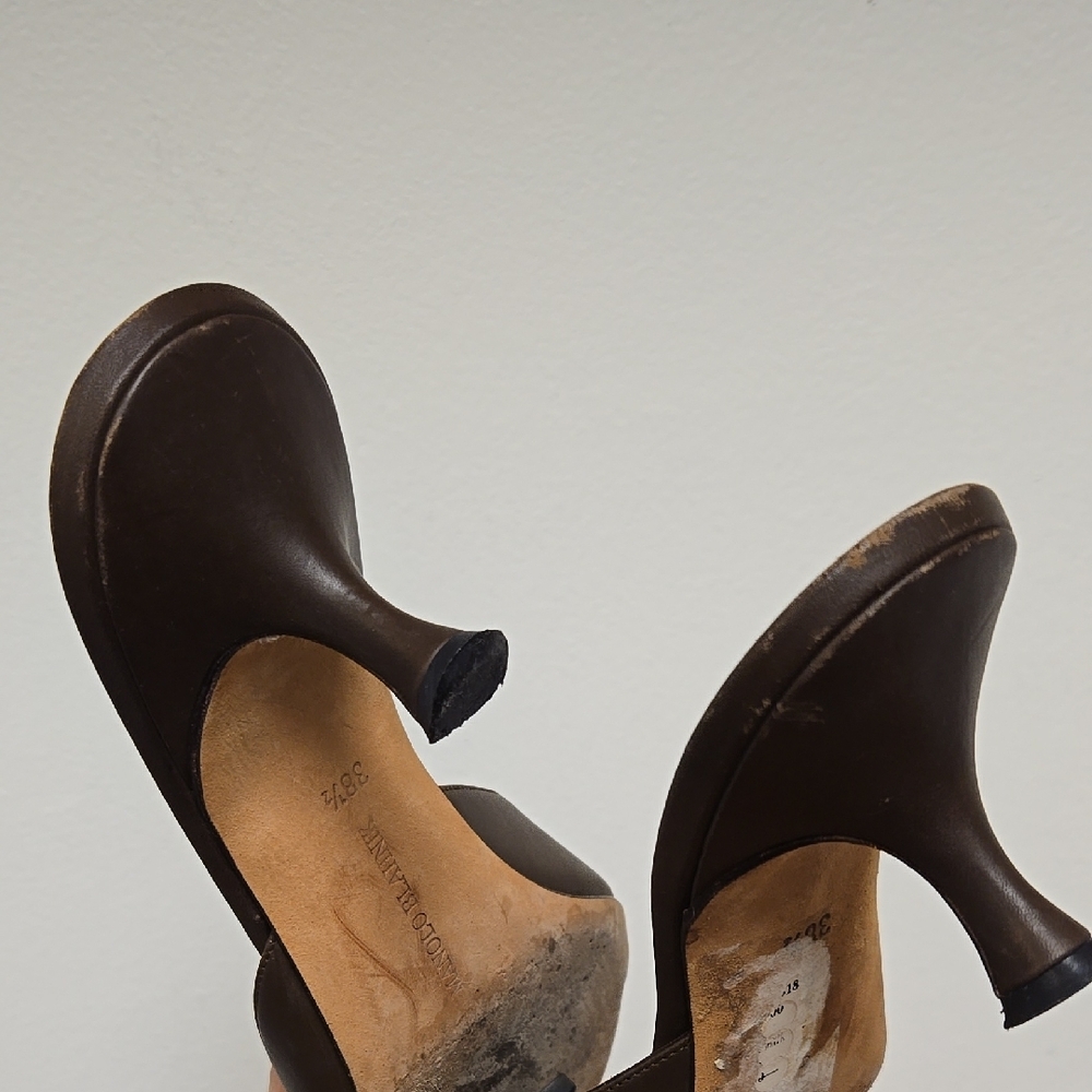 Manolo Blahnik Brown Leather Mules - Picture 3 of 5